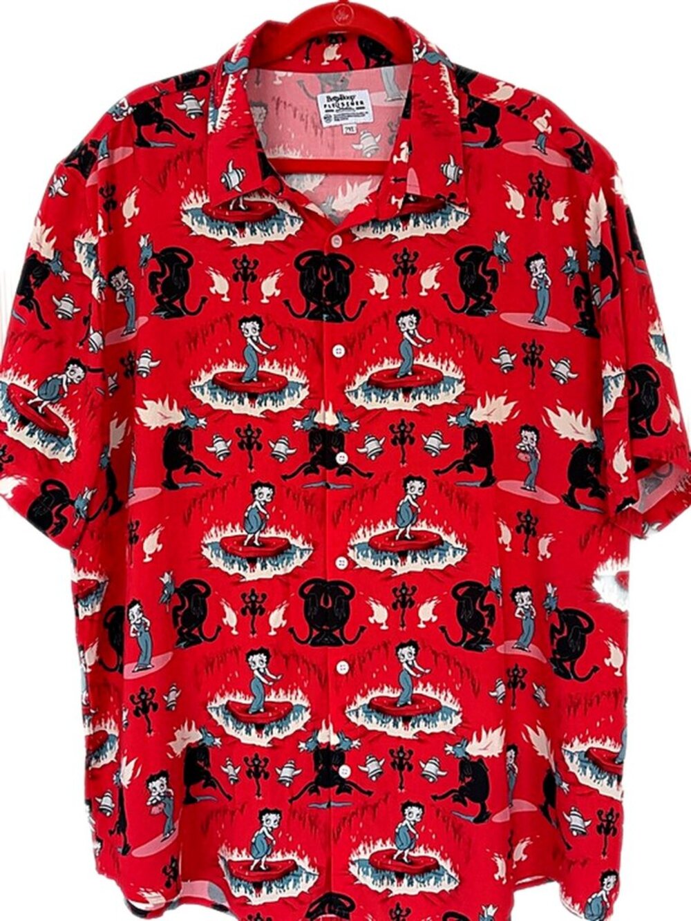 Betty Boop Men’s Shirt Short Sleeve Red Hot Mama Button Up Shirt size XXL